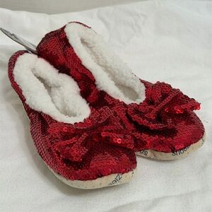 Snoozies Red Sequin Slippers for Women Indoor Sherpa Lining, Womens Slipper M
